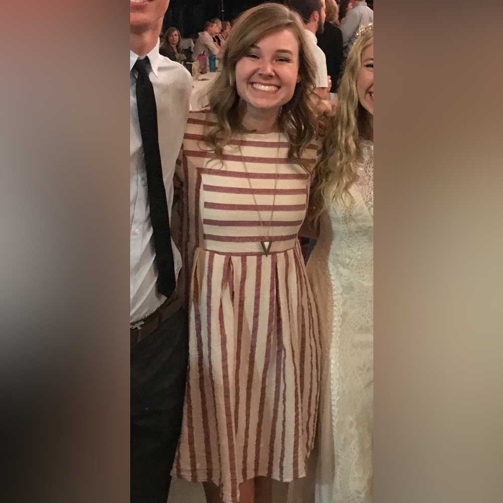 Striped Red and Cream Dress😊